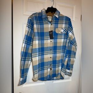 Dubinik Customized Version Blue Tan & White Plaid Flannel Shirt Small NWT Cabin